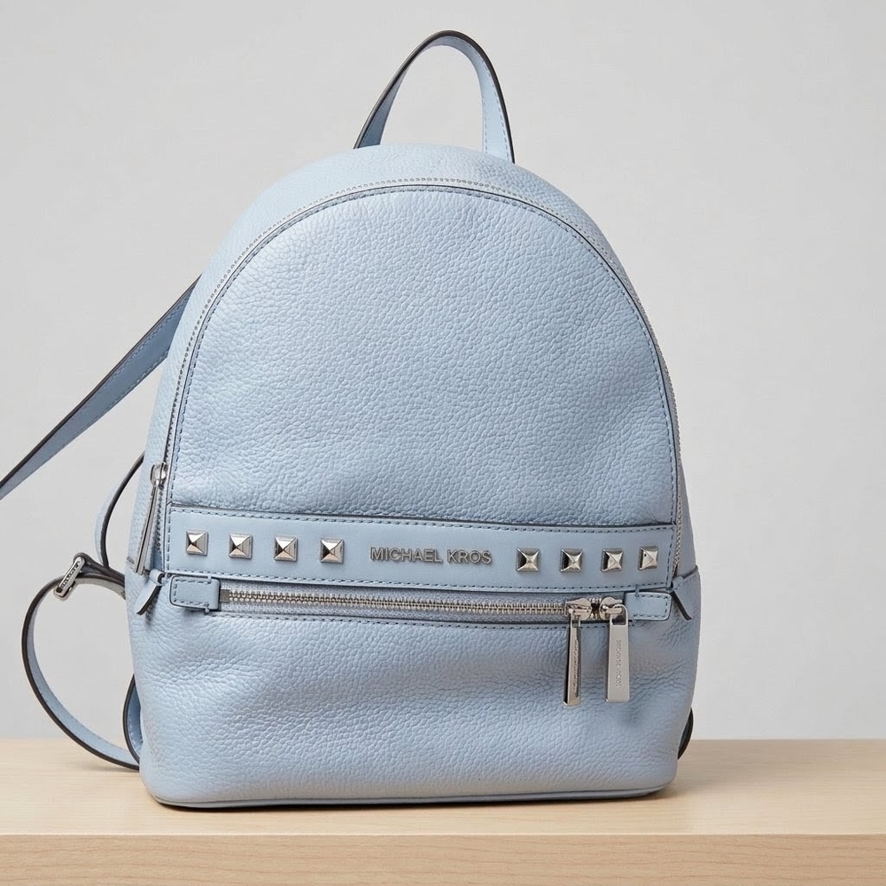 NWT  Trending Michael Kors Light Blue Backpack With Stud Accents
